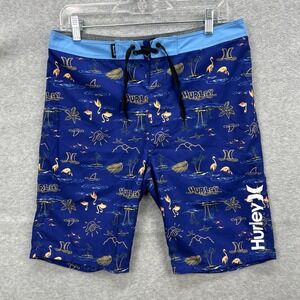 Hurley Board Shorts Mens 30/20 Blue Flamingo‎ Beach Surf Swim Trunks Vacation